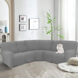 ALIECOM Waterproof Sectional Recliner Couch Covers for Reclining Sectional Stretch L Shaped Recliner Sofa Cover Washable Jacquard Corner Sofa Slipcovers Pet Dog Protector (5 Seat, Middle Grey)