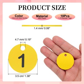 PATIKIL 1-10 Numbers Tags Plastic Round Numbered Marking Identify ID Key Hang Tag for Dormitory Key Chain Box Gym Cabinet Locker, Yellow with Black Text