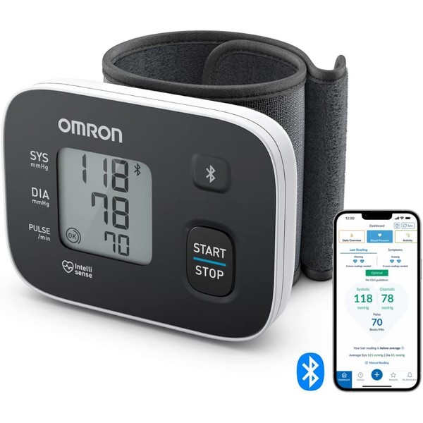 OMRON RS3 Intelli IT Automatic Wrist Blood Pressure Monitor for Home Use or on the Go â Clinically Validated, Blood Pressure Machine - Free Smartphone App Ios/Android, Cuff Wrap Guide and 30 Memories