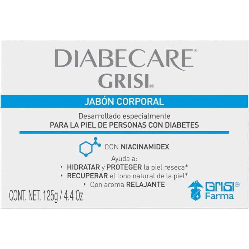 Grisi - Diabecare, Jabón Corporal para Piel Diabética, Niacinamidex, 125