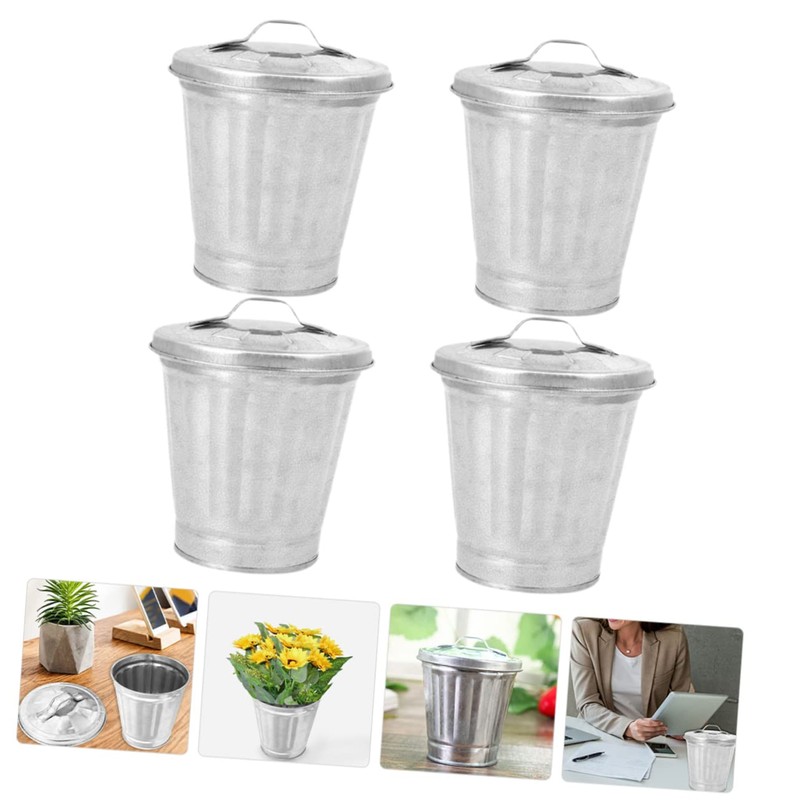 CHILDWEET Compact Metal Trash Can with Lid Small Bedroom Desktop