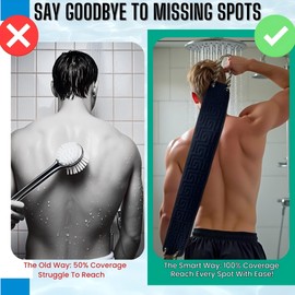 AHLPO Exfoliating Back Scrubber for Shower, Double-Sided Back Wash Strap, Back Scrub Washcloth with Handles, Body Scrub Back Washing Aid, Back Scrubber Body Brush for Men and Women