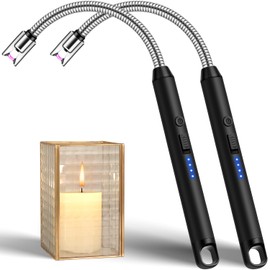 LcFun 2 Pack Candle Lighter Windproof USB C Rechargeable Electric Lighters with 360° Flexible Neck & Safety Lock, Christmas Stocking Stuffers Gifts, Flameless Long Lighters for Candle Grill, BBQ
