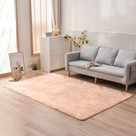 Aimuan Pink Rug Soft Gold Marble Metallic Glitter Area Rug Nursery for Princess Prince Modern Faux Rabbit Fur Mat Fluffy Plush Velvet Home Carpet Throw Rug Non-Skid Dots Backing (Pink, 5×8ft)