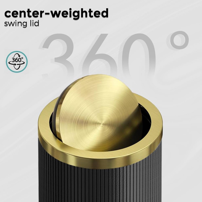 LEASYLIFE 15L/4GAL Black Bathroom Trash can,Gold Bathroom Garbage can with
