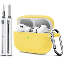 MOLOVA AirPod Pro Case Cover with Cleaner Kit, Soft Silicone Cover for AirPods Pro Case 2nd/1st Comes with Keychain for Women Men,Suitable Cases for Airpods Pro 2nd Generation Case and 1st-Yellow