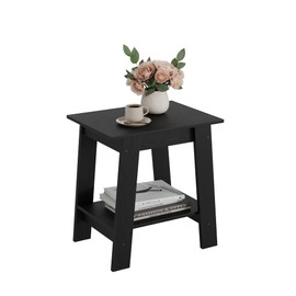 IDEALHOUSE End Table, Narrow Side Table with 2 Tier Storage Shelf, Small Space Side Table for Farmhouse Bedroom, Studio Apartment, Entryway, Black