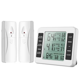 OQIMAX Fridge Thermometer, Freezer Thermometer with Alarm, Digital Fridge Thermometer with 2 Sensors, Thermometer for Indoor and Outdoor Use with Temperature Alarm, Min./Max.