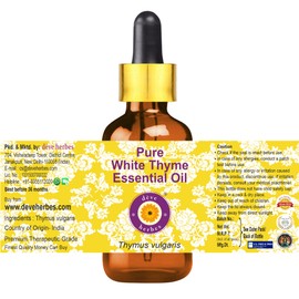 dève herbes Pure White Thyme Essential Oil (Thymus vulgaris) with Glass Dropper Natural Therapeutic Grade Steam Distilled 100ml (3.38 oz)