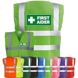 Corporate Togs FIRST AIDER Printed Waistcoat - High Visibility Safety Vest Tabard, Brace Hi-Vis Strips, Fully EN471 Health, Protective Safety Wear | Safety Apparel
