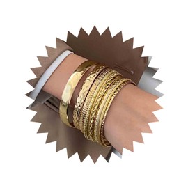 Inilbran Punk Bangles Gold Indian Bangle Bracelets Multi Stackable Wide Bangles Indian Bollywood Chunky Bangle Bracelets Shiny Textured Bracelets (10pcs) (Gold), Zinc