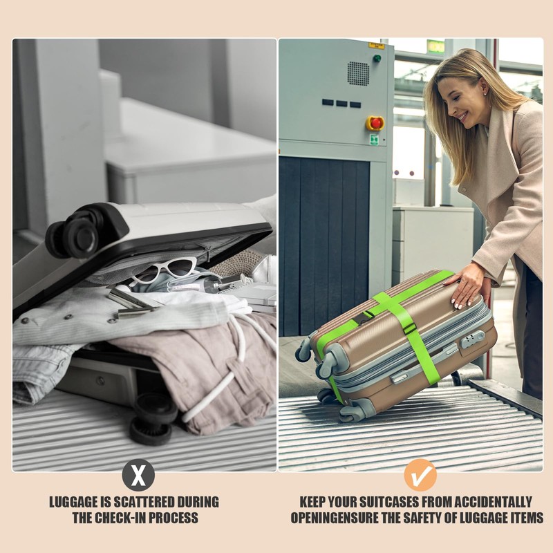 Ninmaofly 4 Pcs Luggage Straps, Adjustable Suitcase Straps, Heavy Duty