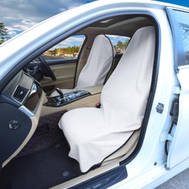 AOTOTON Car Seat Covers 2pcs White Waterproof Towel Car Seat Cover Universal Fit for Most Trucks SUV Fitness Athletes Pets Gym and Water Sport
