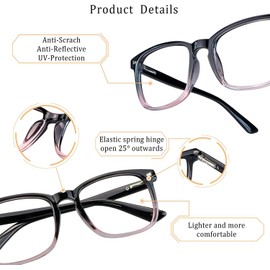 LifeArt Blue Light Blocking Glasses with Spring Hinge, Anti Eyestrain, Computer Reading Glasses, Gaming Glasses, TV Glasses for Women Men, Anti Glare (Black Purple, 1.00 Magnification)