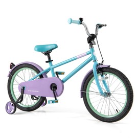 HONEY JOY Kids Bike, 12 14 16 18 Inch Toddler Bikes w/Training Wheels, Handbrake & Coaster Brake, Fully Enclosed Chain, Adjustable Handlebar & Seat, Kids Bicycle (18 Inch with Kickstand, Turquoise)