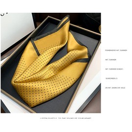 FEIBOON Mulberry Silk Scarfs Neck Scarf 21"x21" Small Square Scarfs hair scarf bandana for Women Gift Packed (Yellow dots)