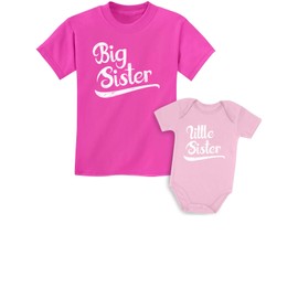 Tstars Big Sister Little Sister Matching Outfits Baby Announcement Sibling Shirts Set Girls Shirt Wow Pink/Baby Pink Kids Shirt 5/6 / Baby Newborn