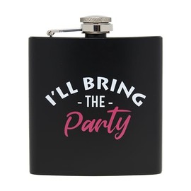 Funky Junque Stainless Steel Flask - I'll Bring The - Party (Black/Hot Pink)