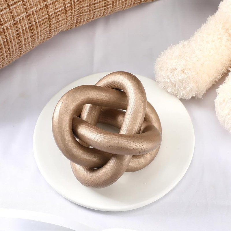 Pinafresa Coffee Table Decoration-Hand Carved 3 Link Wood Knot Decor,