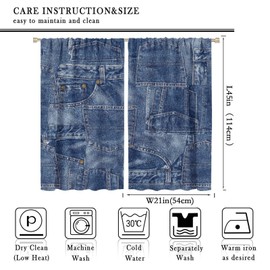 ZhiRain Jeans Pocket Fashion Background Curtains Denim Blue Indigo Grunge Textured Pockets Pattern Curtain with Rod Pocket for Bedroom Living Room Drapes Window Treatments 2 Panels 42x45 Inch