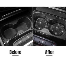 ToBeQueen Black Bling Car Cup Coasters, 4 Pack Crystal Rhinestone Bling Car Coaster Universal 2.75 Inch Anti-Slip Shockproof Car Cupholder Coaster Insert Auto Interior Accessories for Women, Black