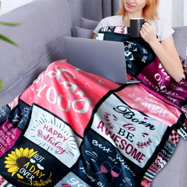 Keyck Birthday Gifts for Women Girls Throw Blanket 60"X50", Happy Birthday Decorations for Women, Gifts for Women Birthday Unique, Womens Birthday Gift Ideas for Mum Grandma Wife Sister Friend