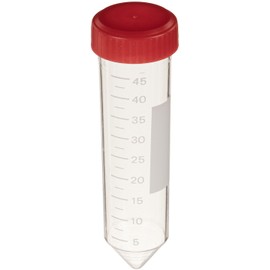 Globe Scientific 6253 Polystyrene Centrifuge Tube with Separate Red Screw Cap, 50mL Capacity, Non-Sterile, Bulk Pack (Case of 500)