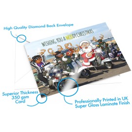 STREET SANTA - Scooter Christmas Card - Large A5 Card Size - Funny Mod Greeting Card - Made in the UK - Wishing You A MODdy Christmas - For Mum Dad Boyfriend Girlfriend