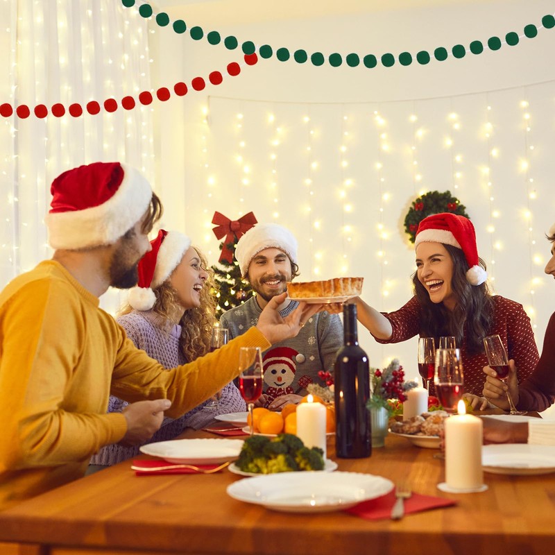 PATIKIL 4個のポンポンガーランド、6.5フィートの装飾用ハンギングガーランドボールバナー、20個のフェルトボール付き、ハロウィン感謝祭クリスマス結婚式誕生日パーティールームデコレーション、ダーク緑