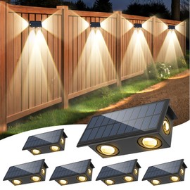 T-SUN Solar Fence Lights, 6 Pack Fence Lights Solar Powered 3000k Warm White, Ip65 Waterproof Solar Wall Light Outdoor for Yard Step Patio Railing Pool Porch