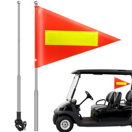 Golf Cart Flag 25x35cm Orange Safety Flag with Reflective Strip and 5.3 Feet Retractable Flagpole, Golf Cart Flags Holder, Bike Flag with Pole and Mount, Golf Cart Decorations