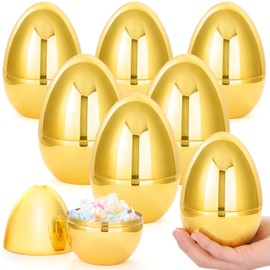 JOYIN Pack of 6 Giant Golden Eggs, 6 Inch Metallic Plastic Easter Eggs, Fillable Empty Surprise Eggs for Easter Egg Hunting Game, Egg Toy for Toddlers, Basket Fillers