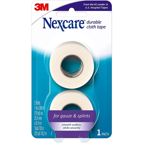 Nexcare Durable Cloth First Aid Tape, Tears Easily, For Securing Splints and Bulky Dressings, 2 Rolls