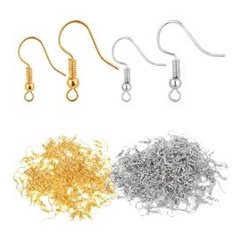 400PCS Stainless Steel Earring Hooks, French Hook Fish Hook Ear Wires for Jewelry Making, Nickel Free Spiral Ball Earwires, 200 Gold and 200 Silver