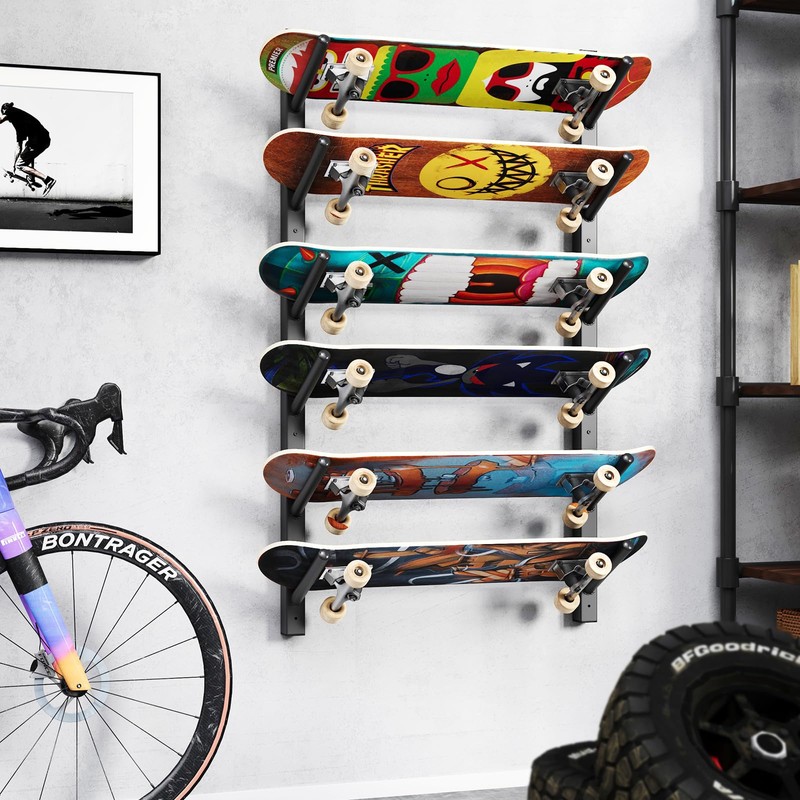 YMYNY Skateboard Wall Mount, 6 Layer Skateboard Rack Holder, Snowboard