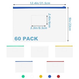 CertBuy 60 Pcs Poly Zip Envelopes, A4 Letter Size Plastic Files Zipper Folders Reusable Pencil Bags Clear Zipper Folder with Label Pocket for School Office Travel Storage Supplies (5 Color)