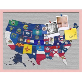 PinPix Custom Printed pin Cork Bulletin Board Made from Canvas, USA Map 30 x 24 Inches (Completed Size) and Framed in Baby Pink Stain on Beech (PinPix-657)