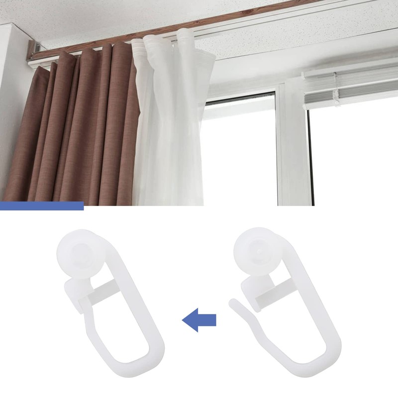 Create idea 100PCS Rolling Curtain Clips White Plastic Curtain Hooks