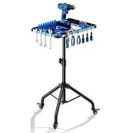 Bloazzup Small Rolling Tool Cart Adjustable Height with Magnetic Strip, Portable Work Table with Wheels, Folding Work Table for Garage Rolling Tool Tray Mobile Workbench for Bike Workshop