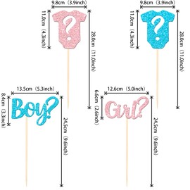 ZHUOWEISM 12 PCS Boy or Girl Centerpiece Sticks Double Sided Glitter Onesie Question Mark Gender Reveal Table Flower Centerpieces Sticks for Baby Shower Birthday Party Table Flowers Decorations