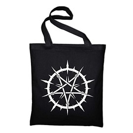 Pentagram in Jute Bag, Cotton Bag and Fabric Bag Tasche, BLACK (Black) - styletex23bagpentagr1