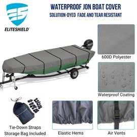 Eliteshield Jon Boat Cover, 600D Marine Grade Solution-Dyed Polyester Fade and Tear Resistant, Heavy Duty Waterproof and UV Protection Trailerable Jon Boat Cover 16ft Long