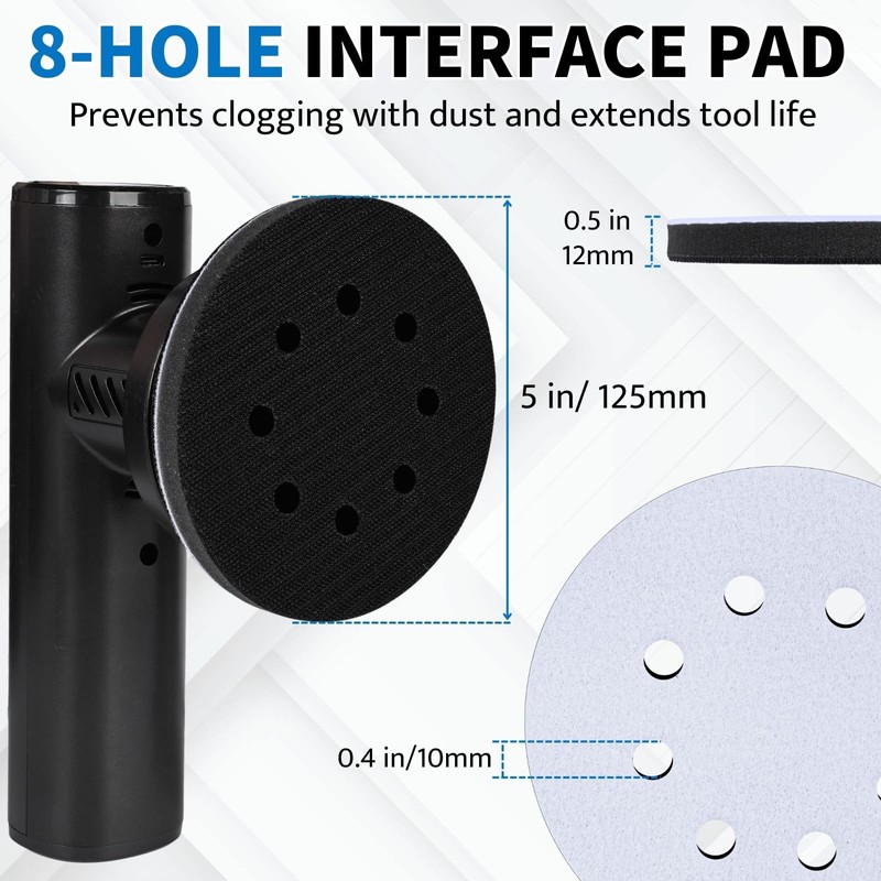 POTUINOM 5 Inch 8 Holes Foam Sanding Pads 2 Pack