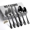 48 PCS NO-FADING Black Silverware Set with Steak Knives -