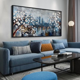 KLAKLA Large Wall Art for Living Room City Scenes - Black Frame Large Abstract Wall Decor Bedroom Office Landscape Plum Blossom Picture Artwork for wall Modern Home Decoration