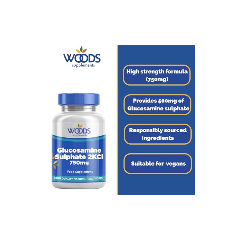 Woods Supplements - Vegan Glucosamine Sulphate 2KCl 750mg x180 Tablets.