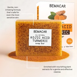 Kojie Acid - Turmeric Soap Bar for Body & Face - Natural Kojic Acid, Collagen, Vitamin C, Dark Spot Remover for Even Skin Tone, Acne, Dark Spots, Smooth Skin (100g)