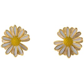 NicoWerk SOS597 Women's Silver Stud Earrings Daisy Flower 925 Sterling Silver Playful Gold-Plated Round Smooth White Yellow Shiny Filigree Unusual, Sterling Silver