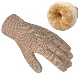 YUHAN PRETTY Winter Gloves for Women Touch Screen Ladies Thermal Fleece Warm Knit Wool Snow Gloves for Cold Weather(Khaki)