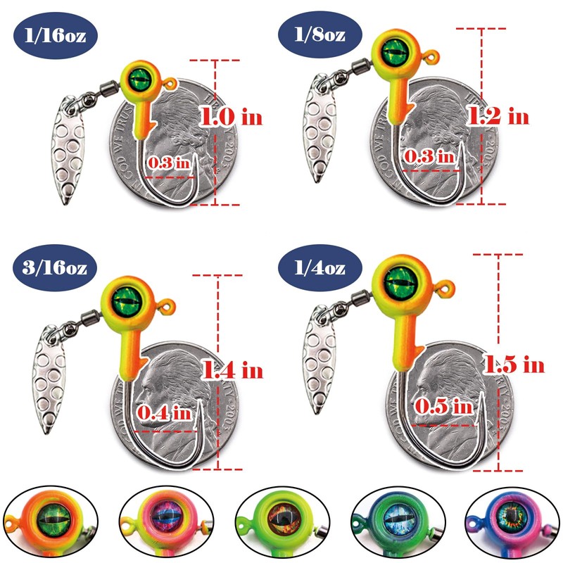 FishTrip Jig Heads Hooks with Spinner - 10Pcs Underspin Crappie